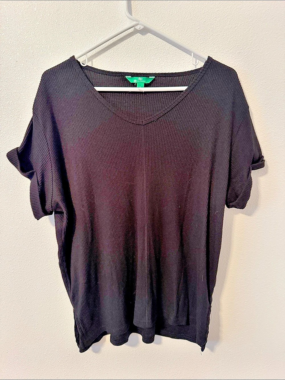dip Black Ribbed Short Sleeve Top